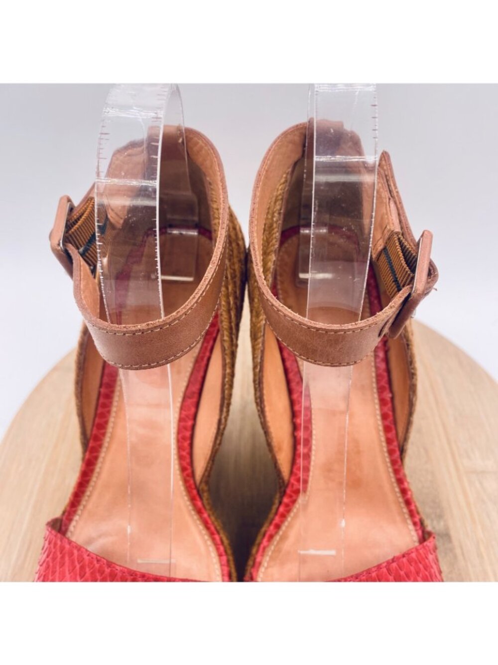 Anthropologie Lifsdottir Shoes Womens 7.5 38 Red Snakeskin Leather Wedge Heels - Picture 4 of 13
